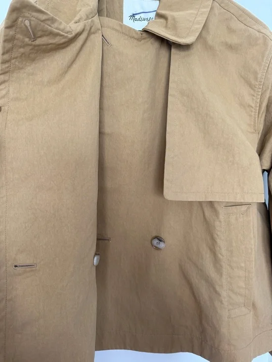 NWT Madewell Double-Breasted Crop Trench Coat in Dark Khaki - M Flaws - Picture 5 of 11